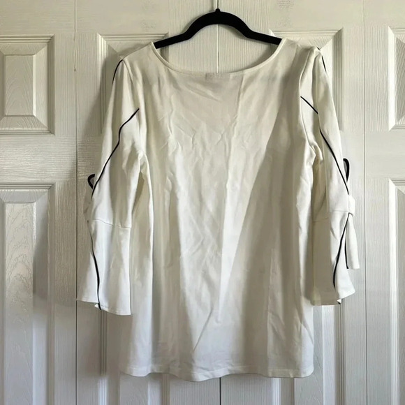 Alfani | white top | long bell sleeve | bow detail | size M - Picture 7 of 7